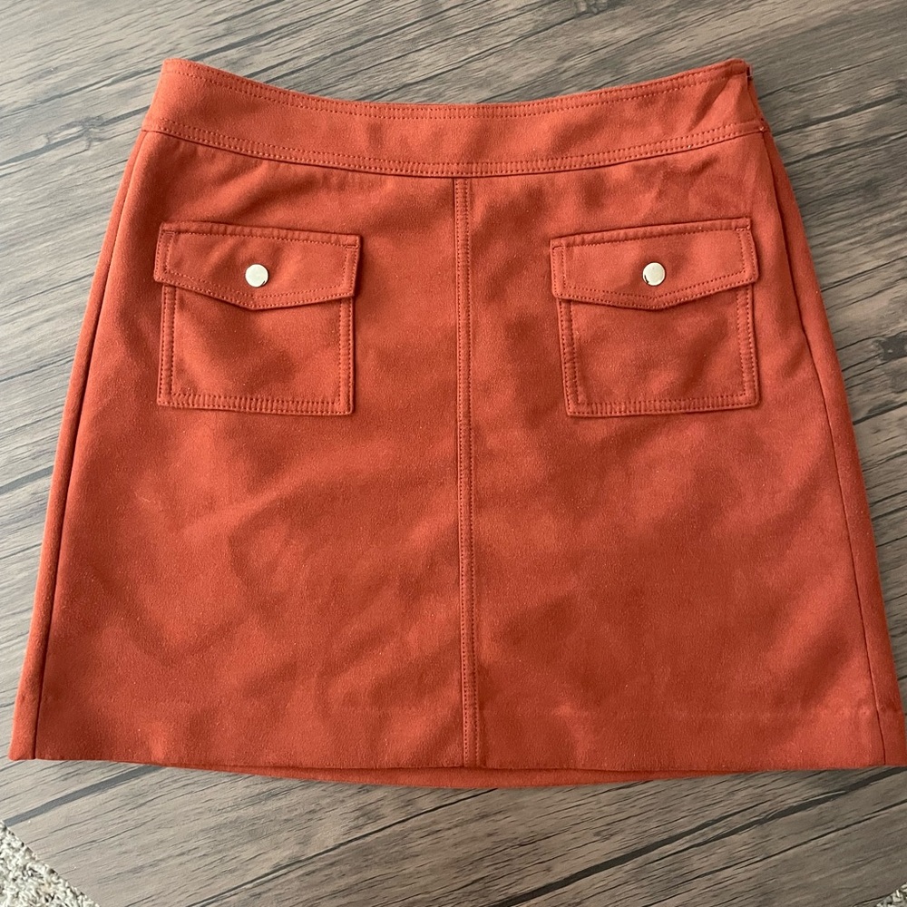 LOFT Suede Mini A-Line Cargo Skirt